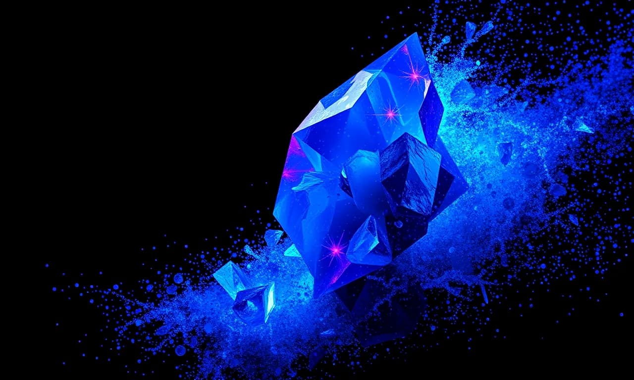 A crystalline abstract sculpture emerging from chaotic noise particles