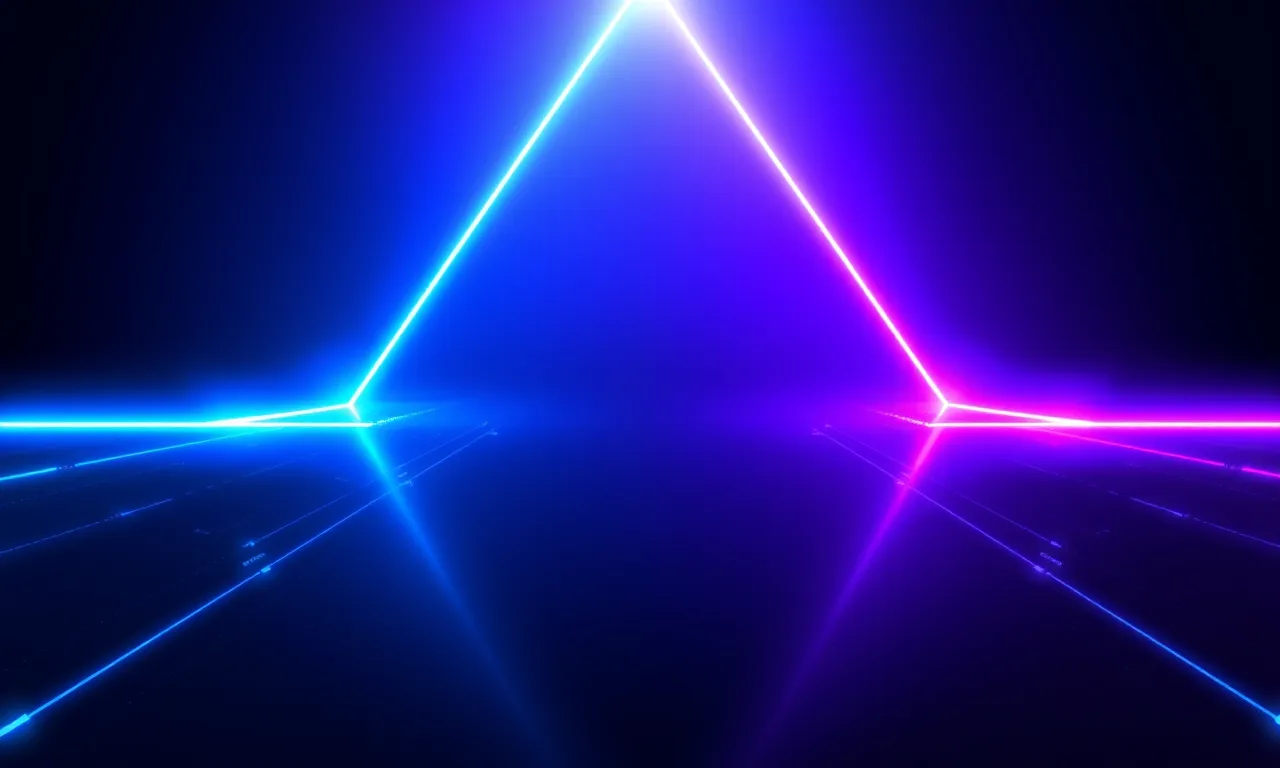 Two diverging glowing pathways stretching into dark space