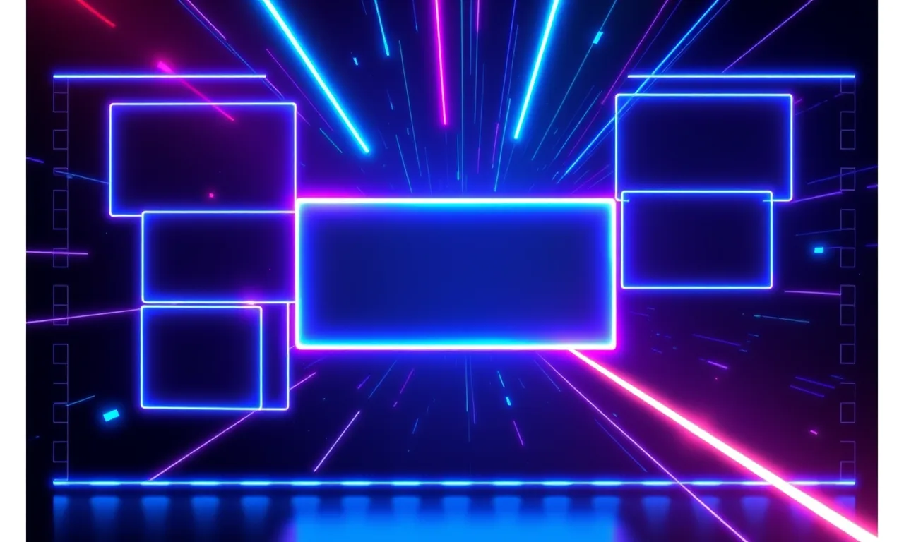 Cinematic film frames emerging from a glowing artificial intelligence core