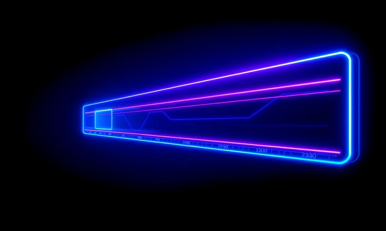 A glowing futuristic video editing timeline interface floating in dark space
