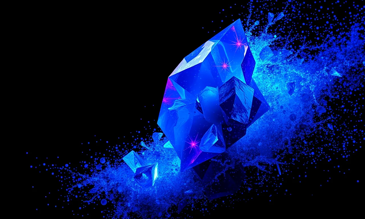 A crystalline abstract sculpture emerging from chaotic noise particles