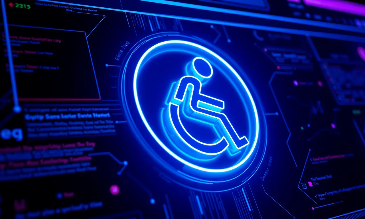 A glowing universal accessibility symbol integrated into a modern web interface