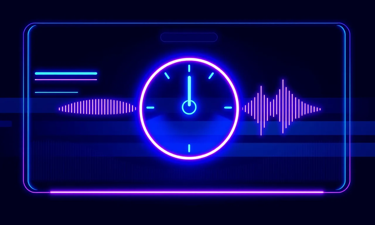 An interface showing glowing caption bars, a contrast dial and sound waves