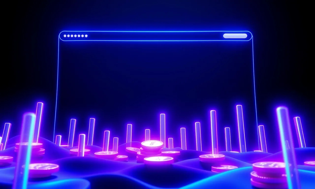 Glowing coins and data streams flowing into a generative light core