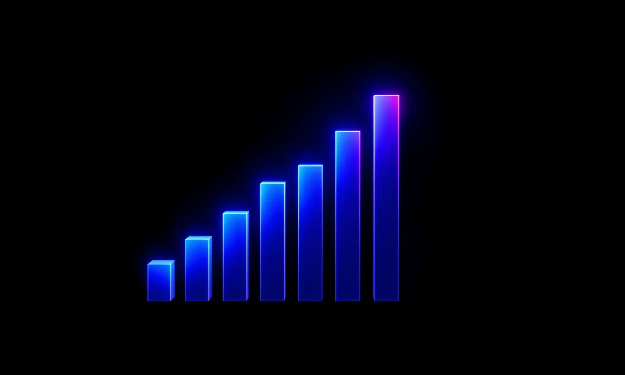 Ascending bar chart made of glowing light representing search ranking growth
