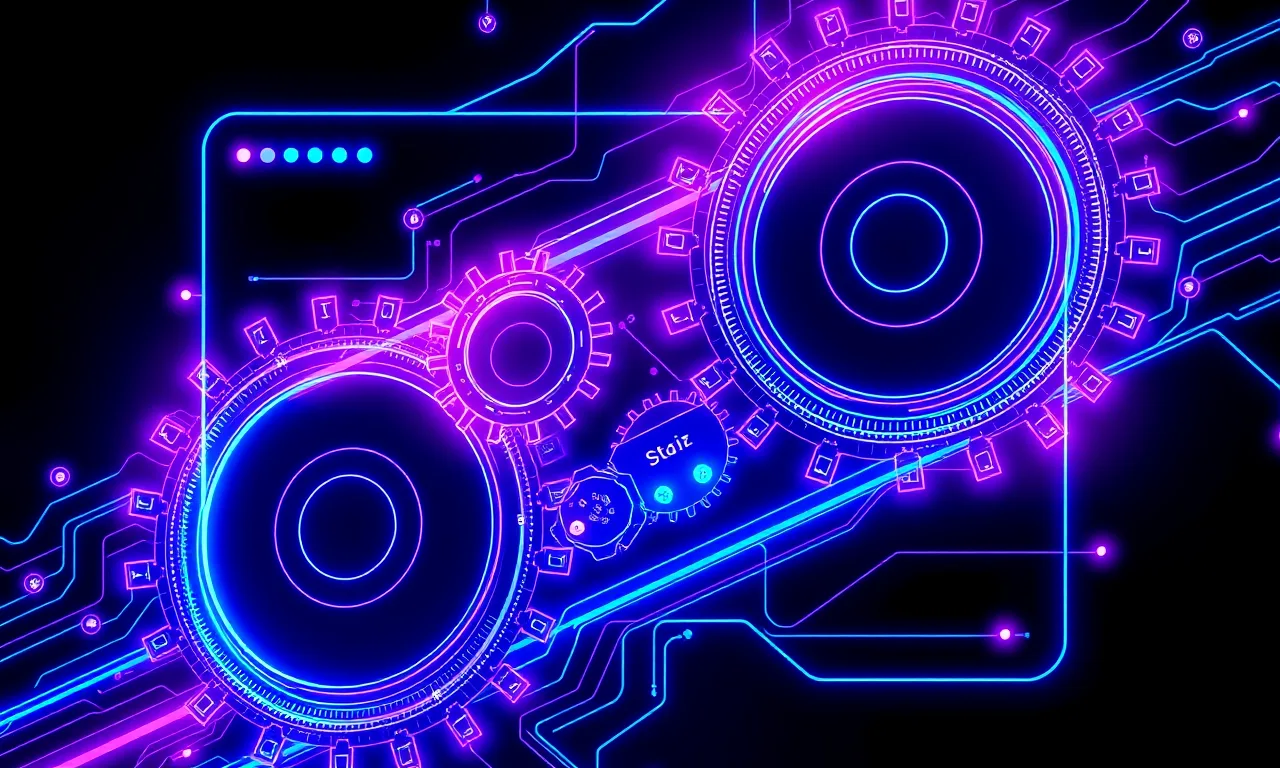 Glowing gears and automation lines reshaping a web page layout